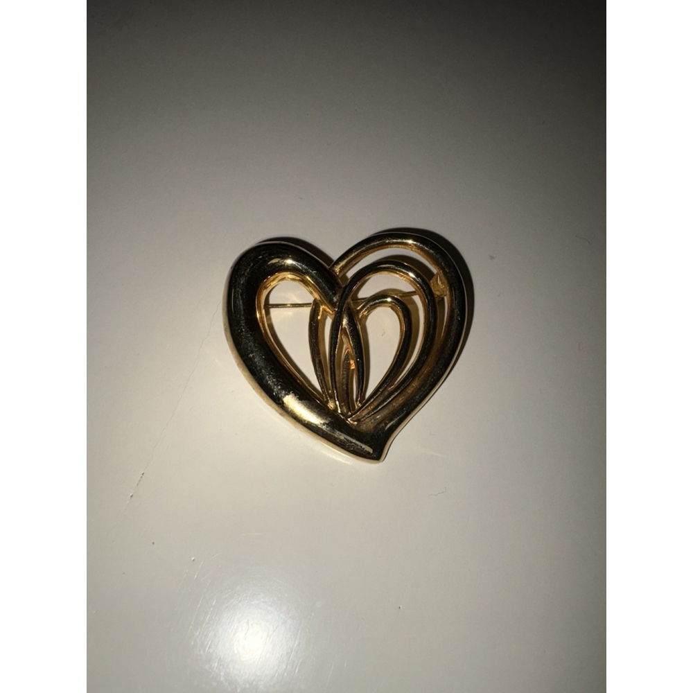 Allison Reed Signed Vintage Gold Tone Heart Brooch 2.25” Valentines Day Jewelry - Picture 3 of 9